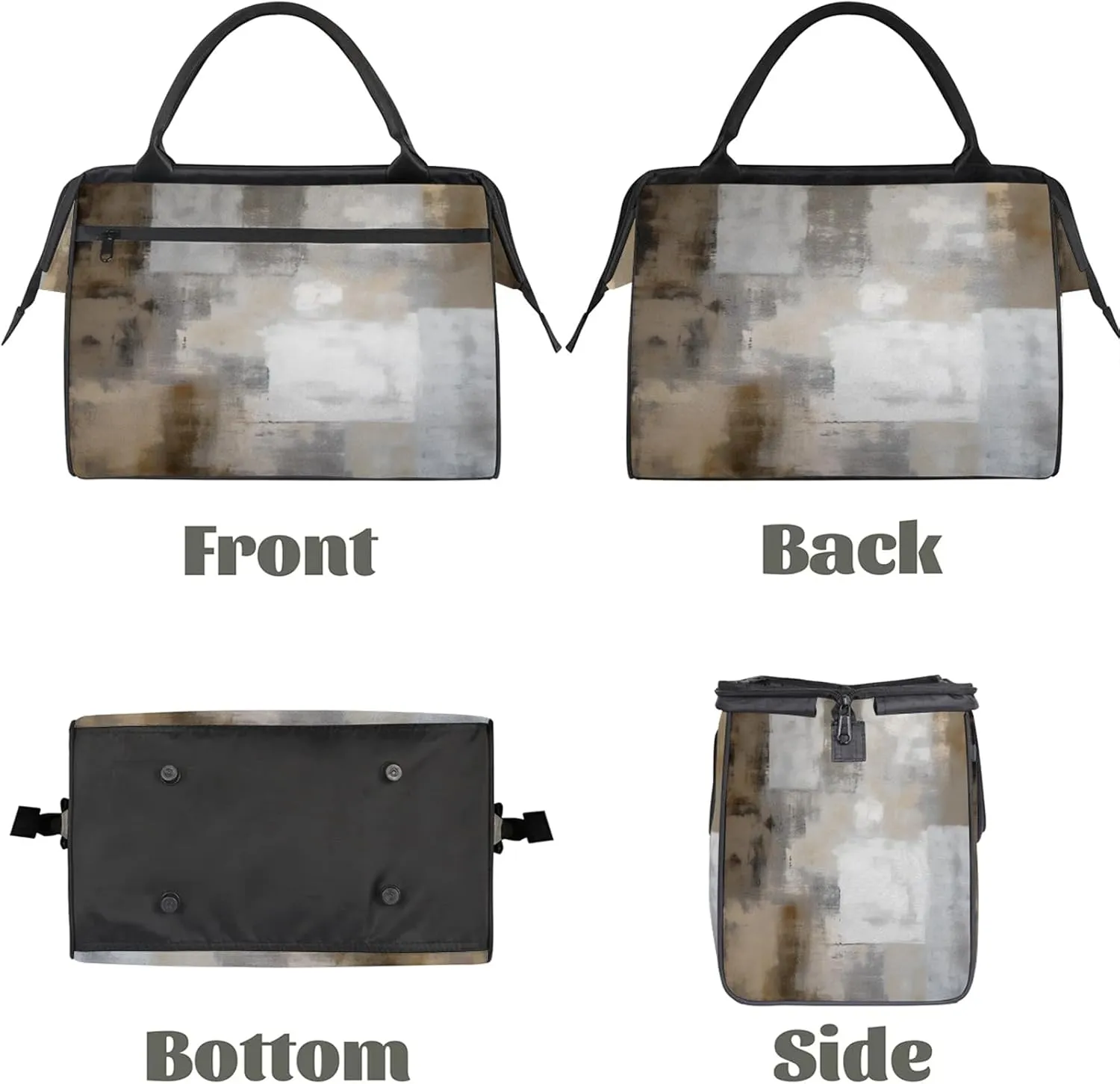 Grey White Abstract Travel Duffel Bag Gym Tote Bag for Women Men Waterproof Weekend Overnight Bag Carry On Tote Luggage with Pocket Personal Item Bags Sports Bag fit Travel Sports Gym Yoga