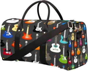 Guitar Travel Duffel Bag, Music Theme Sports Tote Gym Bag, Foldable Weekender Overnight Bag, Luggage Handle Bag for Women Men