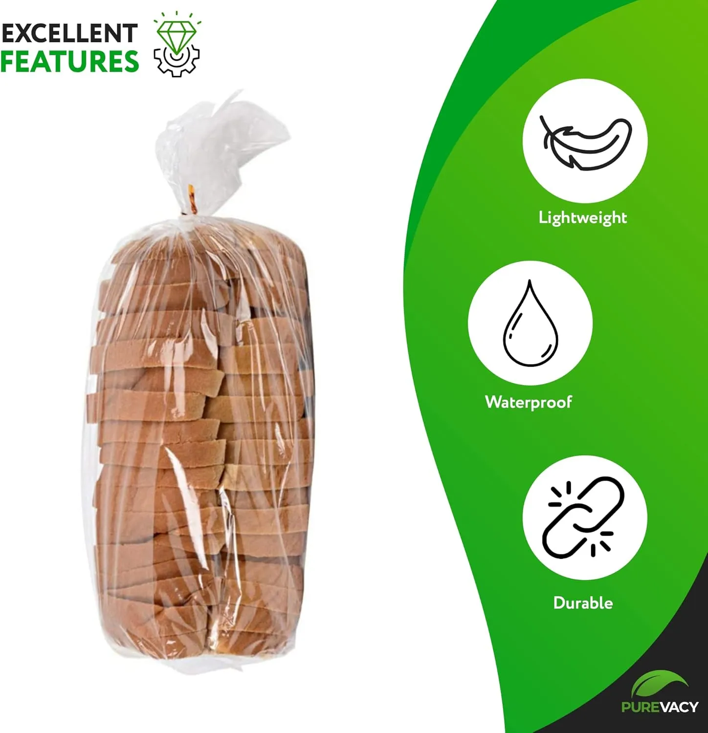 Gusseted Plastic Bread Bags 5 x 4 x 18 Inch, Plastic Bread Storage Bags 100 Pack, PE 1 Mil Clear Gusseted Plastic Bags, Waterproof Bread Storage Bags, Durable Clear Plastic Bags for Packaging