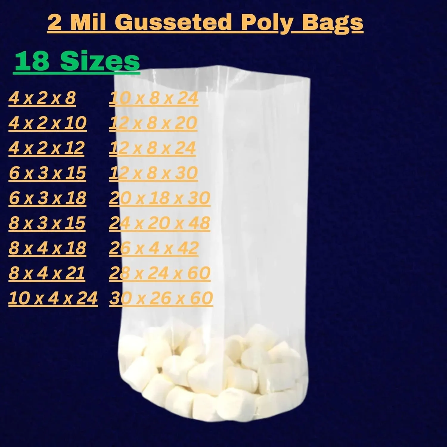 Gusseted Plastic Poly Bag - 6x3x15 & (100 Bags) 2Mil | Heat Sealable | Durable Open Top Clear Plastic Bags for Party Favor, Cookie, Candy, Small Gift Wrapping, Dessert