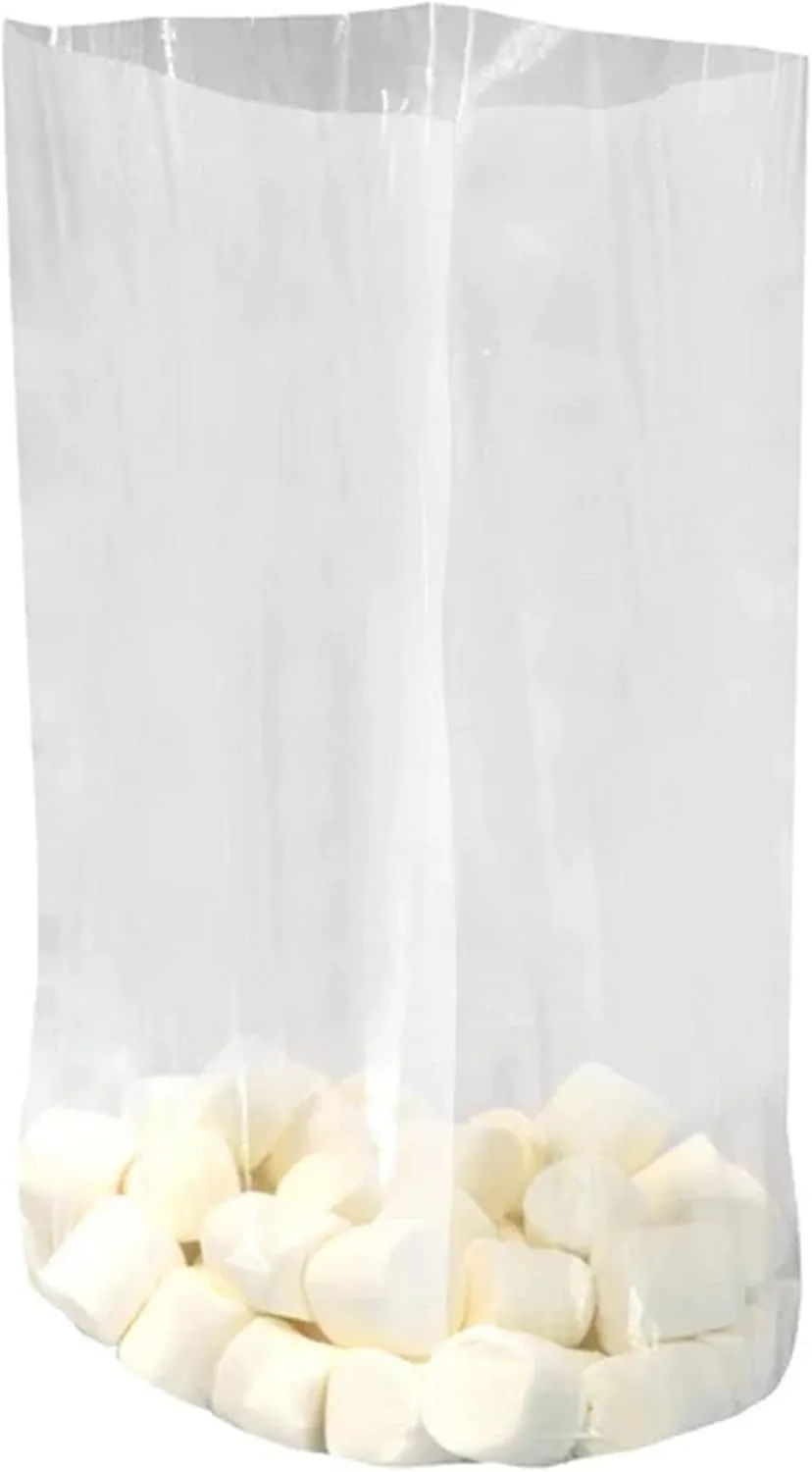 Gusseted Plastic Poly Bag - 6x3x15 & (100 Bags) 2Mil | Heat Sealable | Durable Open Top Clear Plastic Bags for Party Favor, Cookie, Candy, Small Gift Wrapping, Dessert