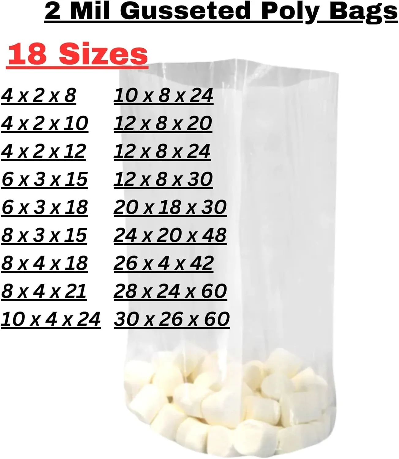 Gusseted Plastic Poly Bag - 6x3x15 & (100 Bags) 2Mil | Heat Sealable | Durable Open Top Clear Plastic Bags for Party Favor, Cookie, Candy, Small Gift Wrapping, Dessert