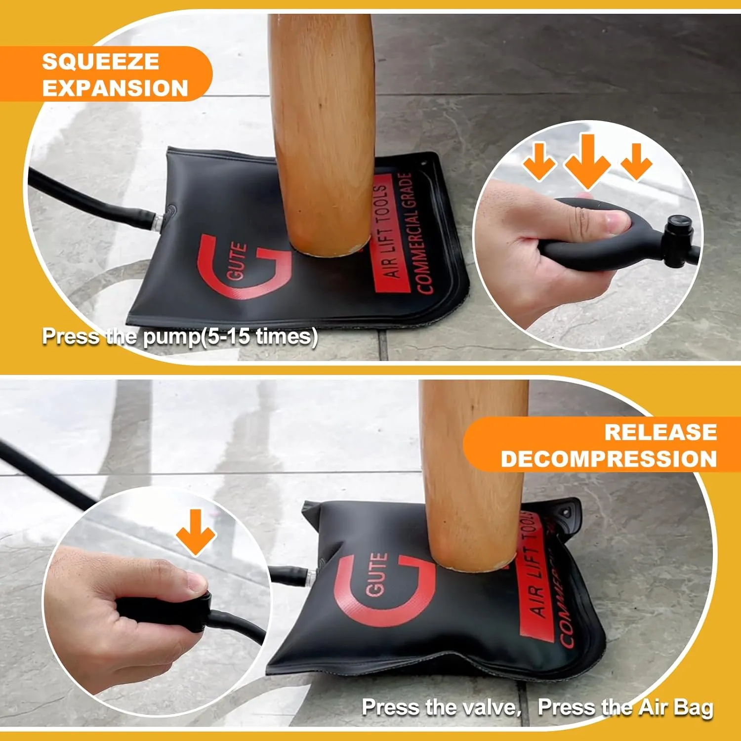 Gute Air Wedge Bag Pump,Commercial Grade Inflatable Air Wedge Pump Tool,Air Wedge Pump Bag Tool-Professional Leveling Kit,Air Wedge Bag for Variety of Jobs. 300 LB Rating