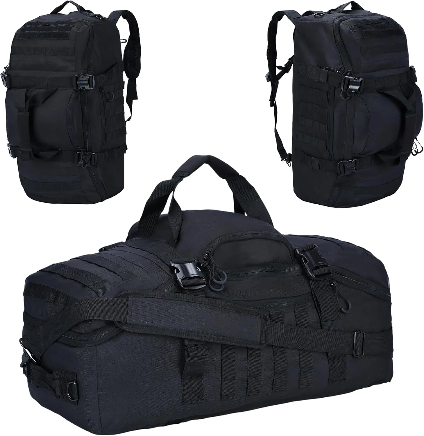 Gym Bag Duffle Bags Backpack Travel Duffle Bag with Weekend Overnight Bag for Outdoor Tactical Sports Travel Camping Hunting (Black, 60L)
