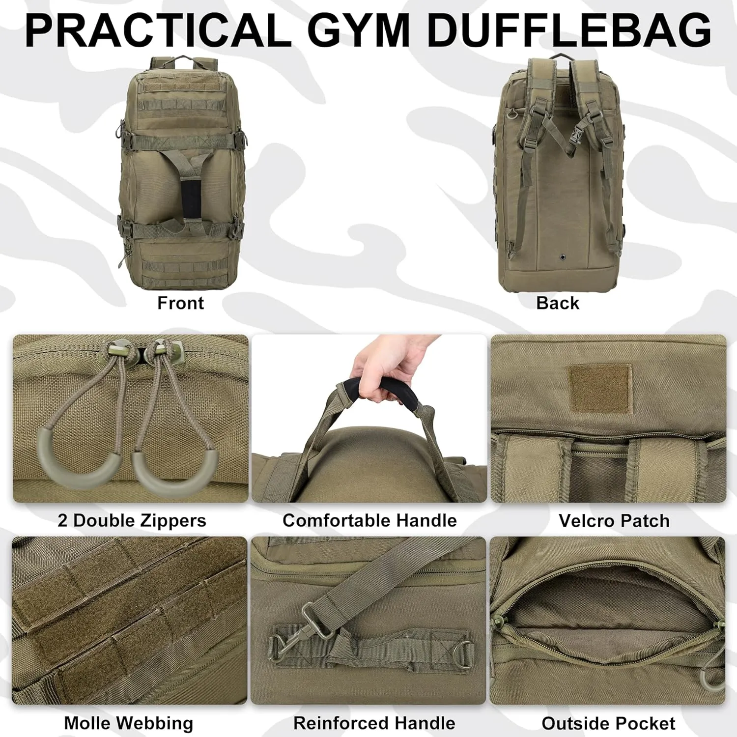 Gym Bag Duffle Bags Backpack Travel Duffle Bag with Weekend Overnight Bag for Outdoor Tactical Sports Travel Camping Hunting (Green, 80L)