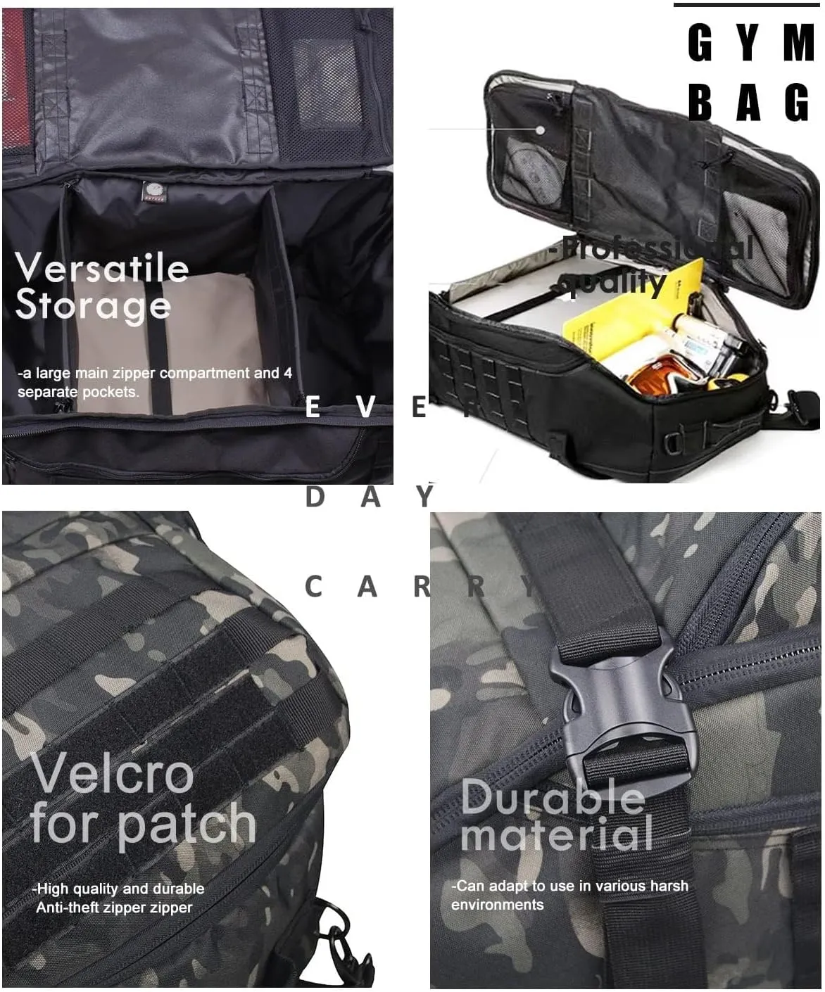 Gym Bag Duffle Bags Backpack - Travel Weekender Bag for Men Women Workout Bag for Military,Sports,Overnight,Basketball,Tactical,Football,Waterproof & Tear Resistant