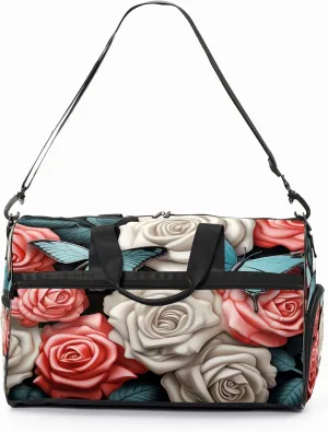 Gym Bag for Women, Carry on Weekender Overnight Bag, Travel Duffel Bags, Personal Item Travel Bag Tote Bag Workout Dance Bag, Butterfly Rose Flower - 2