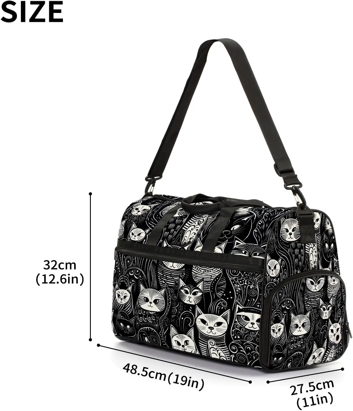 Gym Bag for Women, Carry on Weekender Overnight Bag, Travel Duffel Bags, Personal Item Travel Bag Tote Bag Workout Dance Bag, Cat - 17