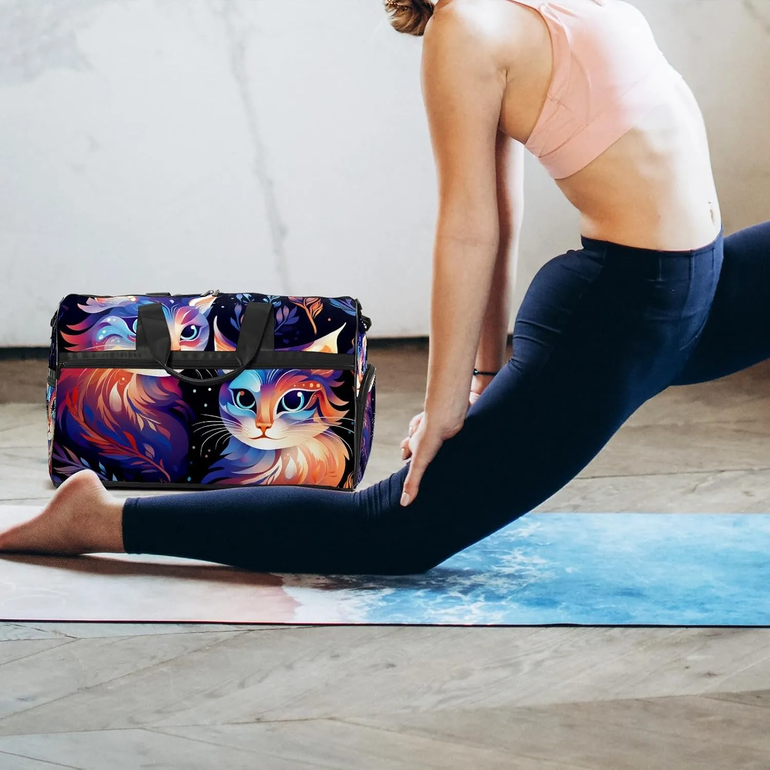 Gym Bag for Women, Carry on Weekender Overnight Bag, Travel Duffel Bags, Personal Item Travel Bag Tote Bag Workout Dance Bag, Cat - 25