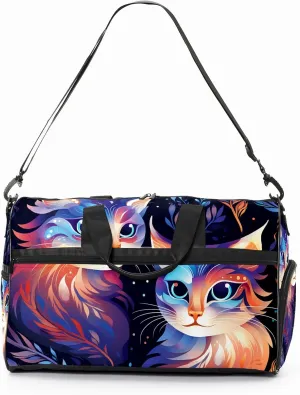 Gym Bag for Women, Carry on Weekender Overnight Bag, Travel Duffel Bags, Personal Item Travel Bag Tote Bag Workout Dance Bag, Cat - 25