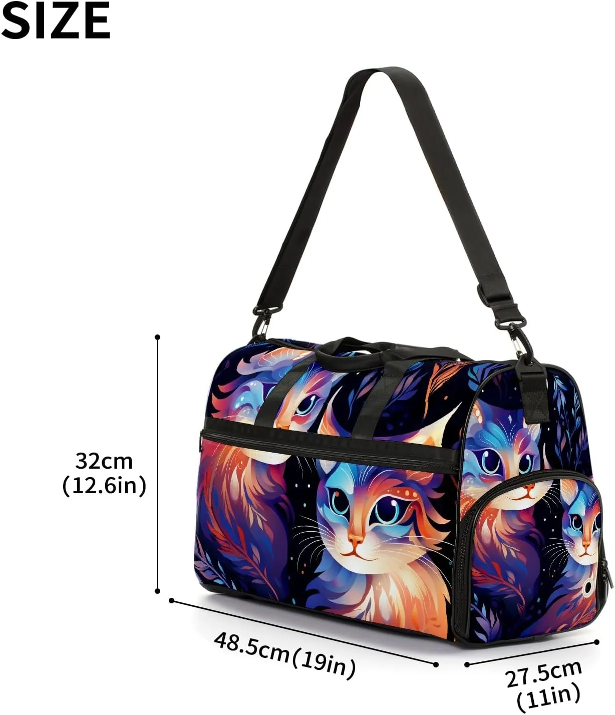 Gym Bag for Women, Carry on Weekender Overnight Bag, Travel Duffel Bags, Personal Item Travel Bag Tote Bag Workout Dance Bag, Cat - 25