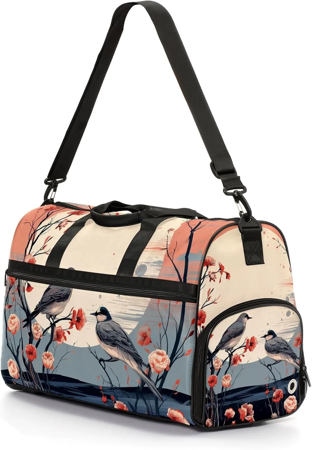 Gym Bag for Women, Carry on Weekender Overnight Bag, Travel Duffel Bags, Personal Item Travel Bag Tote Bag Workout Dance Bag, Chinese Painting Bird - 20
