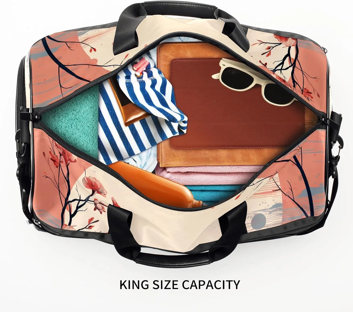 Gym Bag for Women, Carry on Weekender Overnight Bag, Travel Duffel Bags, Personal Item Travel Bag Tote Bag Workout Dance Bag, Chinese Painting Bird - 20