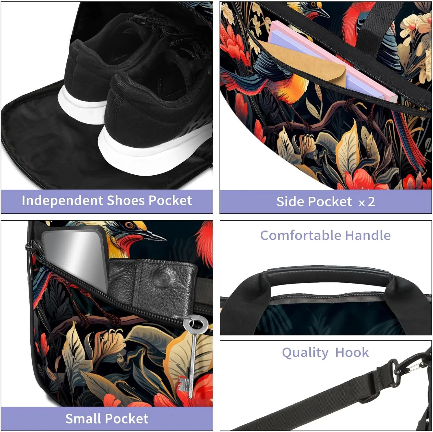 Gym Bag for Women, Carry on Weekender Overnight Bag, Travel Duffel Bags, Personal Item Travel Bag Tote Bag Workout Dance Bag, Chinese Painting Bird - 29