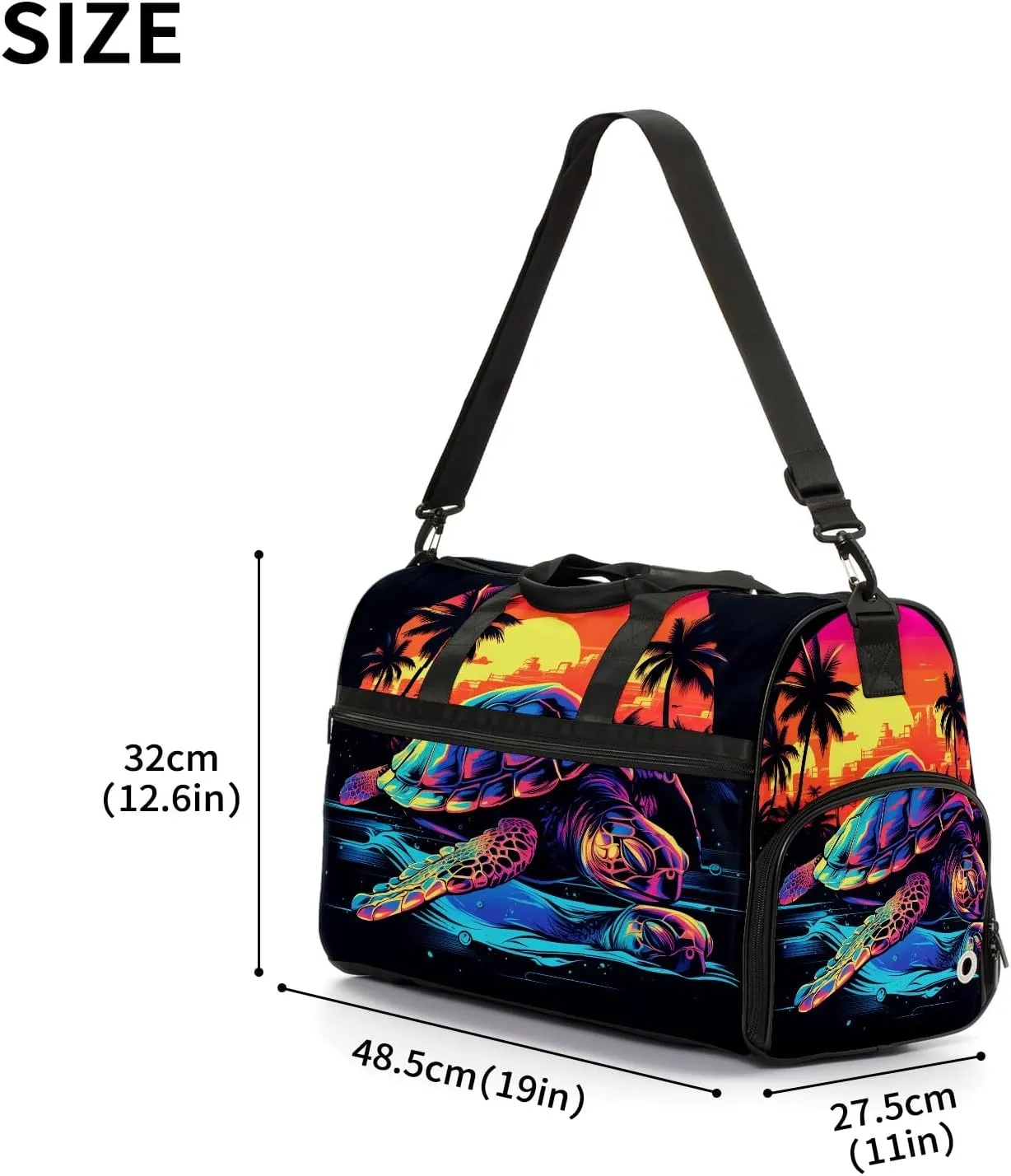 Gym Bag for Women, Carry on Weekender Overnight Bag, Travel Duffel Bags, Personal Item Travel Bag Tote Bag Workout Dance Bag, Illustration Turtle - 7