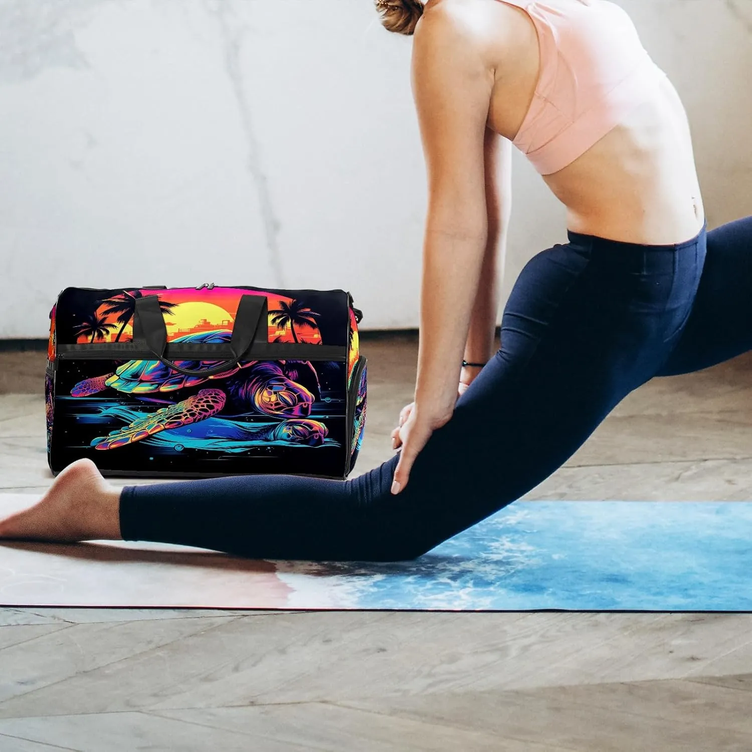 Gym Bag for Women, Carry on Weekender Overnight Bag, Travel Duffel Bags, Personal Item Travel Bag Tote Bag Workout Dance Bag, Illustration Turtle - 7