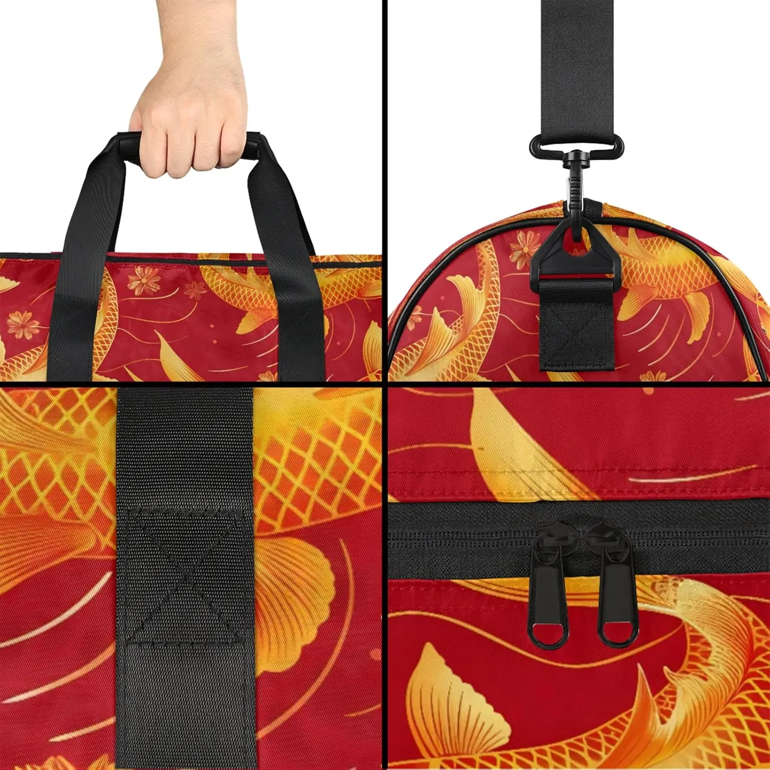 Gym Bag for Women Men Animal Fish Japanese Travel Duffle Bag with Shoe Compartment Waterproof Sports Tote Bags Large Overnight Weekender Bags for Travel Swimming Gym Yoga Dance