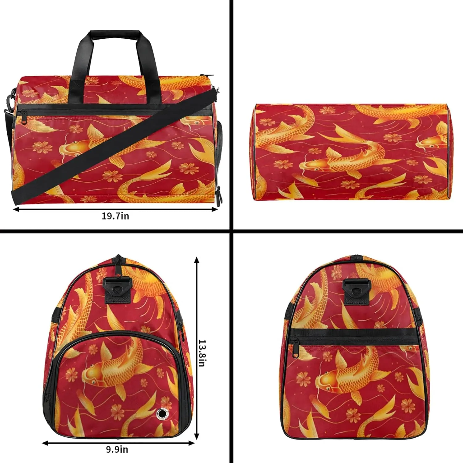 Gym Bag for Women Men Animal Fish Japanese Travel Duffle Bag with Shoe Compartment Waterproof Sports Tote Bags Large Overnight Weekender Bags for Travel Swimming Gym Yoga Dance