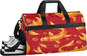 Gym Bag for Women Men Animal Fish Japanese Travel Duffle Bag with Shoe Compartment Waterproof Sports Tote Bags Large Overnight Weekender Bags for Travel Swimming Gym Yoga Dance