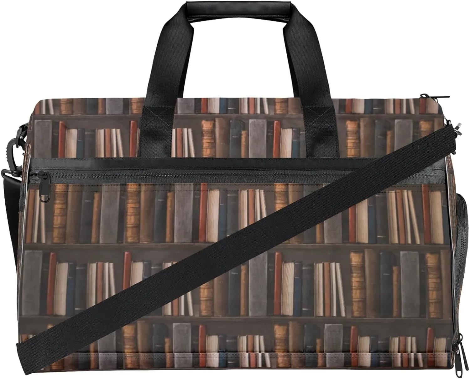 Gym Bag for Women Men Bookshelf Book Modern Travel Duffle Bag with Shoe Compartment Waterproof Sports Tote Bags Large Overnight Weekender Bags for Travel Swimming Gym Yoga Dance