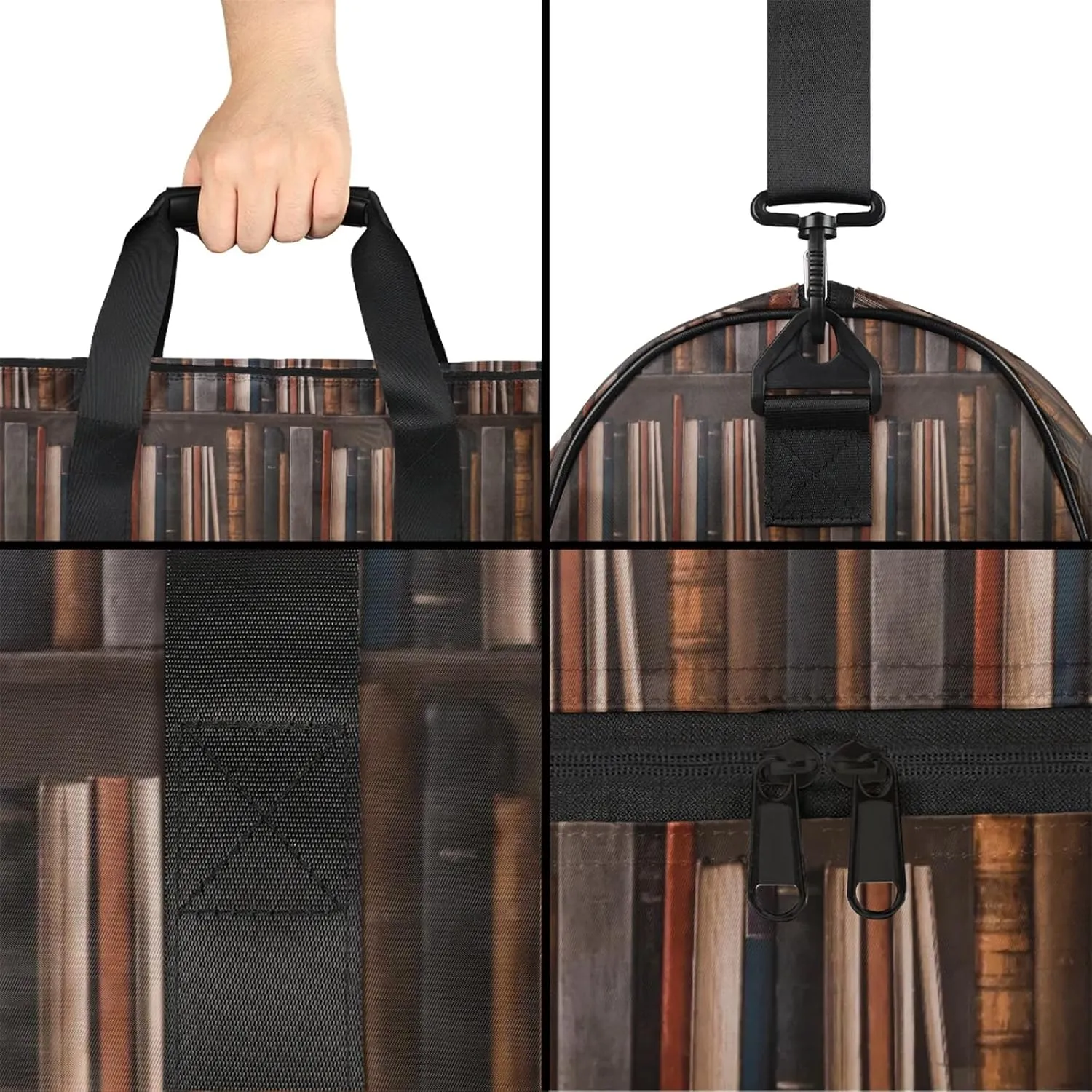 Gym Bag for Women Men Bookshelf Book Modern Travel Duffle Bag with Shoe Compartment Waterproof Sports Tote Bags Large Overnight Weekender Bags for Travel Swimming Gym Yoga Dance
