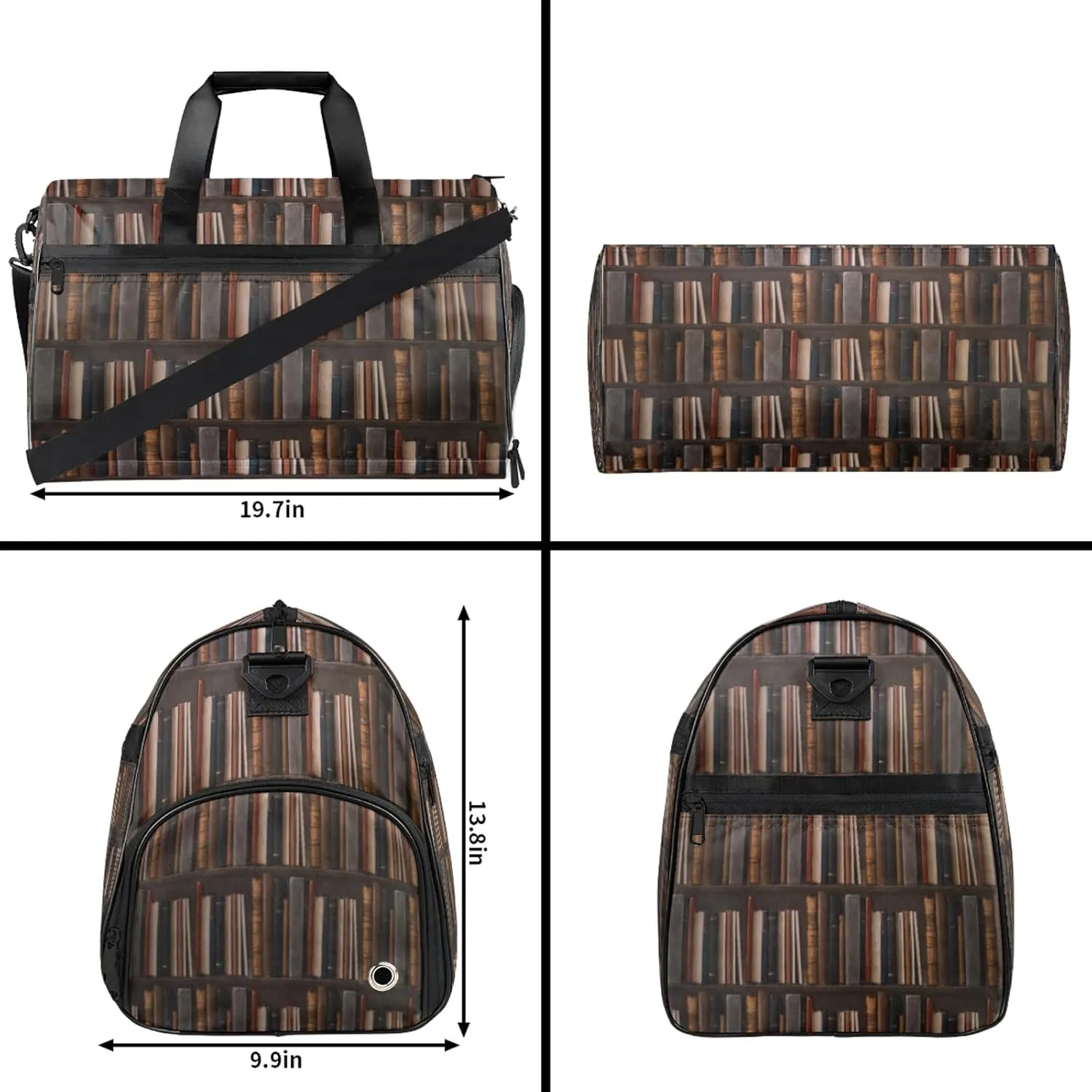 Gym Bag for Women Men Bookshelf Book Modern Travel Duffle Bag with Shoe Compartment Waterproof Sports Tote Bags Large Overnight Weekender Bags for Travel Swimming Gym Yoga Dance