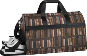 Gym Bag for Women Men Bookshelf Book Modern Travel Duffle Bag with Shoe Compartment Waterproof Sports Tote Bags Large Overnight Weekender Bags for Travel Swimming Gym Yoga Dance