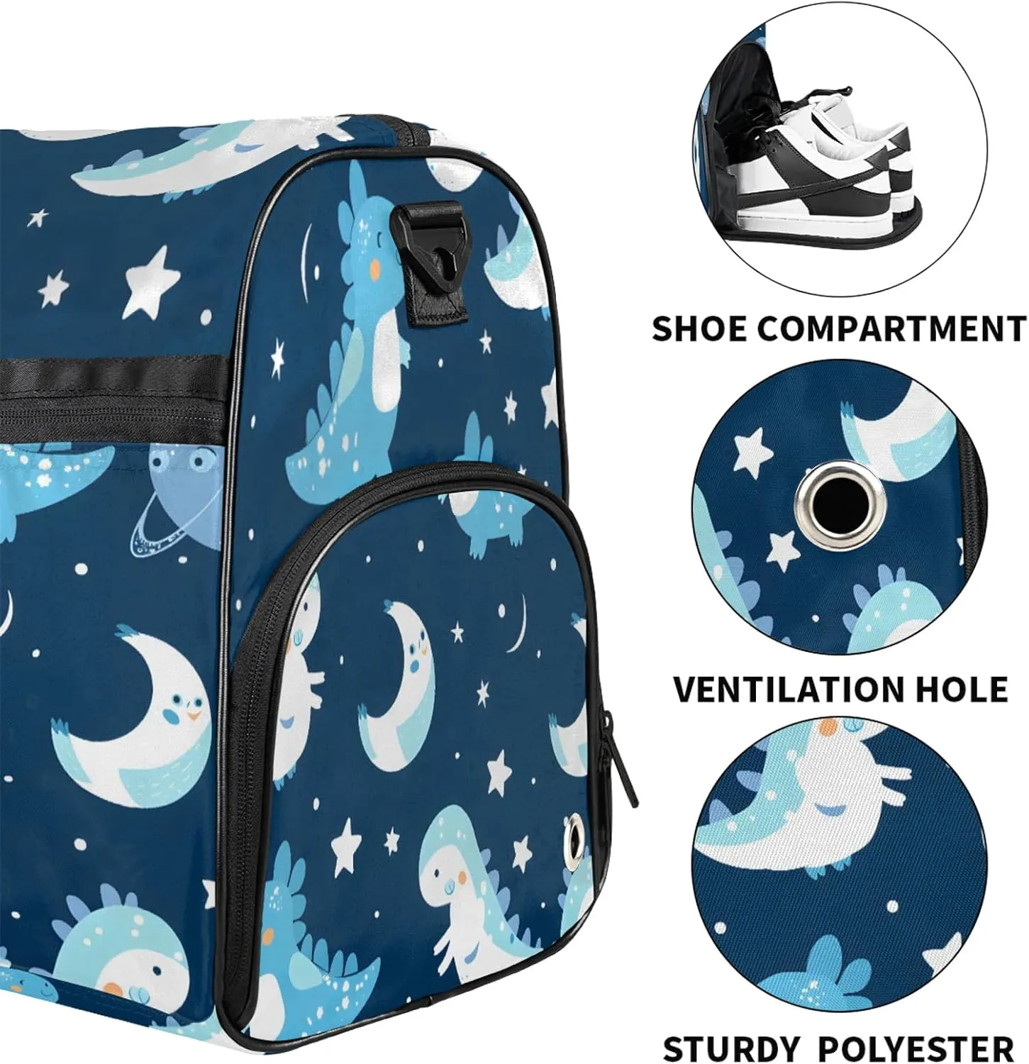 Gym Bag for Women Men Cute Cartoon Animal Dinosaur Travel Duffle Bag with Shoe Compartment Waterproof Sports Tote Bags Large Overnight Weekender Bags for Travel Swimming Gym Yoga Dance