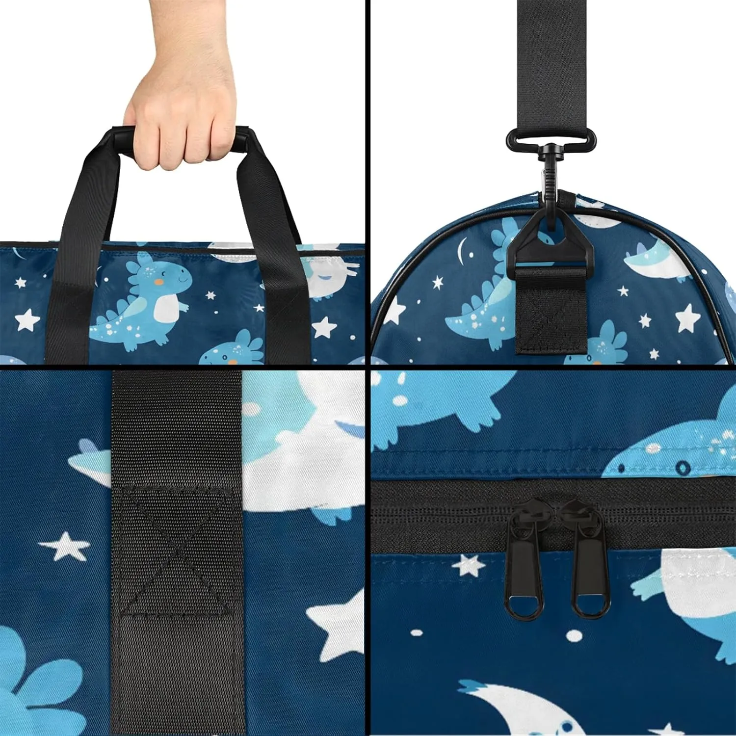 Gym Bag for Women Men Cute Cartoon Animal Dinosaur Travel Duffle Bag with Shoe Compartment Waterproof Sports Tote Bags Large Overnight Weekender Bags for Travel Swimming Gym Yoga Dance