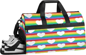 Gym Bag for Women Men Cute Rainbow Heart Travel Duffle Bag with Shoe Compartment Waterproof Sports Tote Bags Large Overnight Weekender Bags for Travel Swimming Gym Yoga Dance