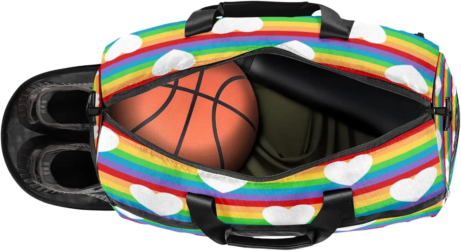 Gym Bag for Women Men Cute Rainbow Heart Travel Duffle Bag with Shoe Compartment Waterproof Sports Tote Bags Large Overnight Weekender Bags for Travel Swimming Gym Yoga Dance