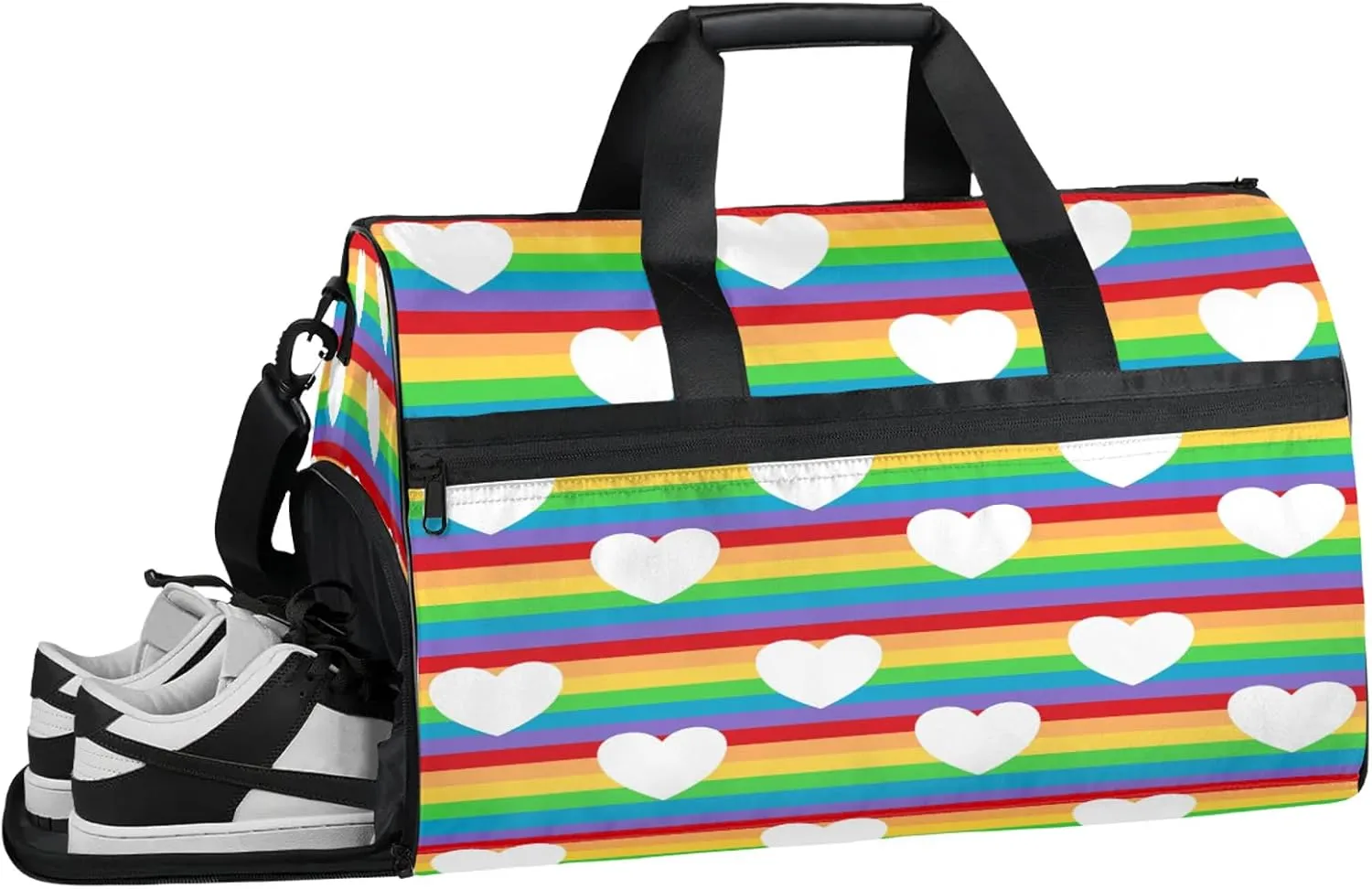 Gym Bag for Women Men Cute Rainbow Heart Travel Duffle Bag with Shoe Compartment Waterproof Sports Tote Bags Large Overnight Weekender Bags for Travel Swimming Gym Yoga Dance
