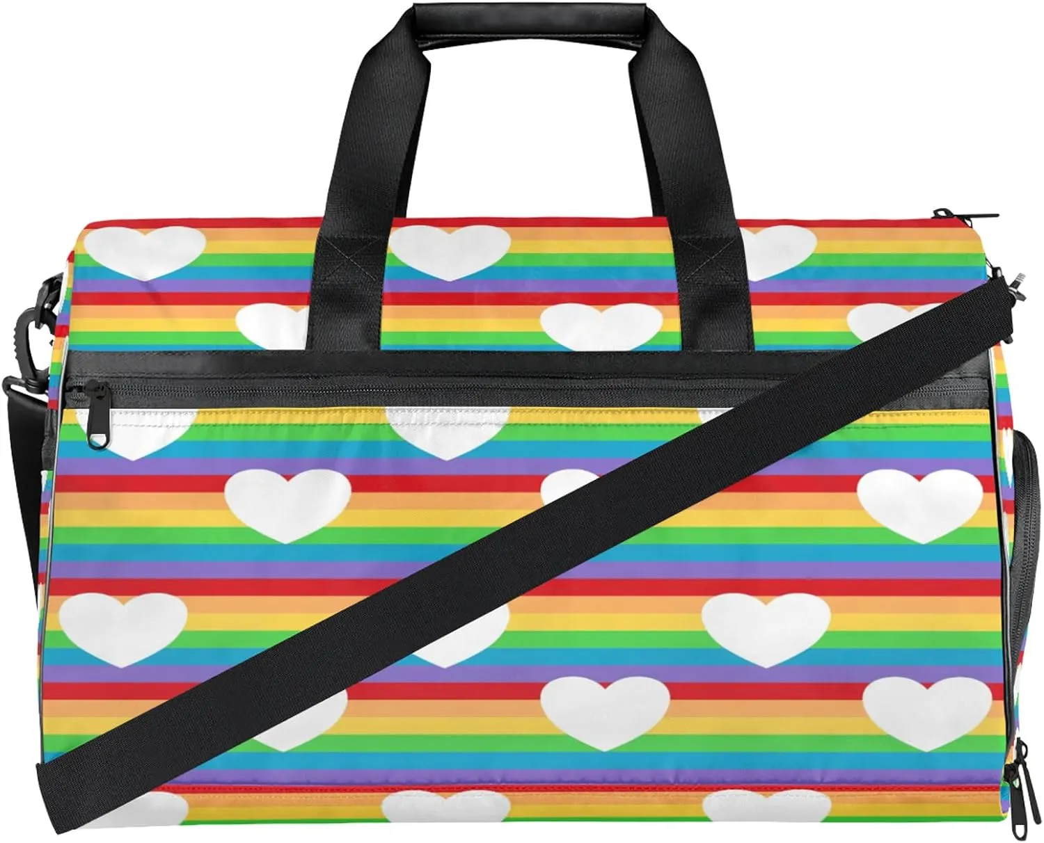 Gym Bag for Women Men Cute Rainbow Heart Travel Duffle Bag with Shoe Compartment Waterproof Sports Tote Bags Large Overnight Weekender Bags for Travel Swimming Gym Yoga Dance