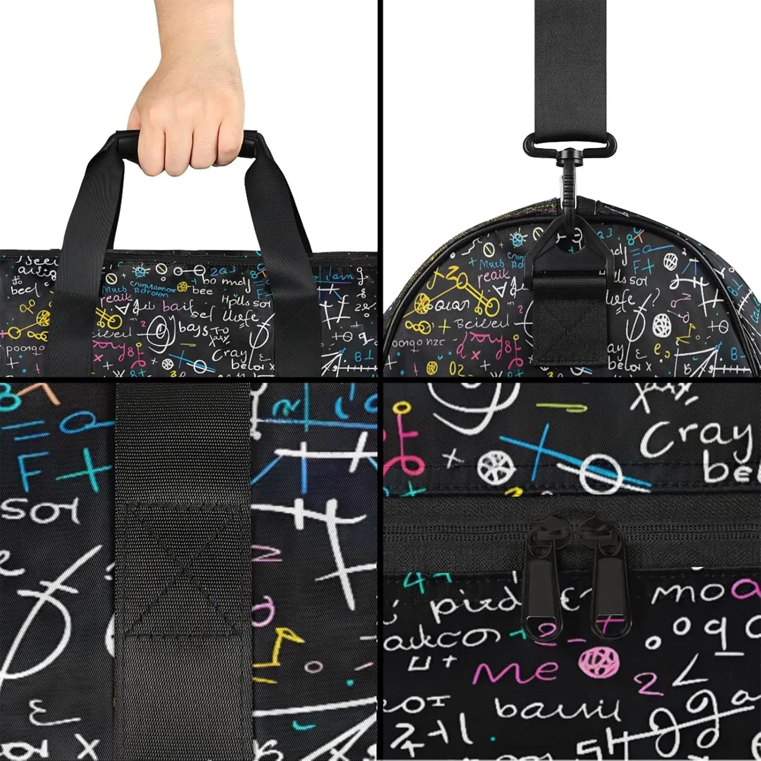 Gym Bag for Women Men Education Colorful Blackboard Travel Duffle Bag with Shoe Compartment Waterproof Sports Tote Bags Large Overnight Weekender Bags for Travel Swimming Gym Yoga Dance