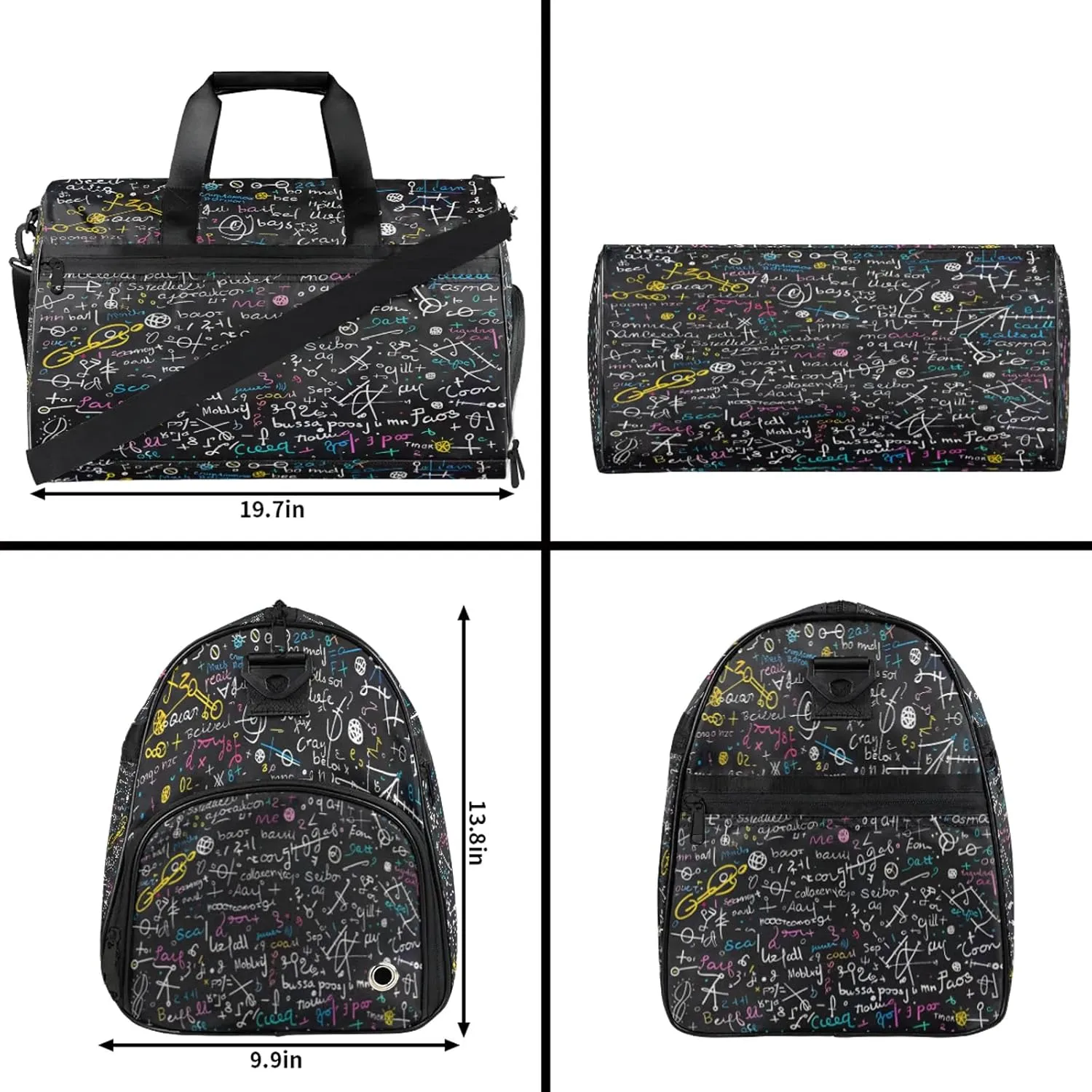Gym Bag for Women Men Education Colorful Blackboard Travel Duffle Bag with Shoe Compartment Waterproof Sports Tote Bags Large Overnight Weekender Bags for Travel Swimming Gym Yoga Dance
