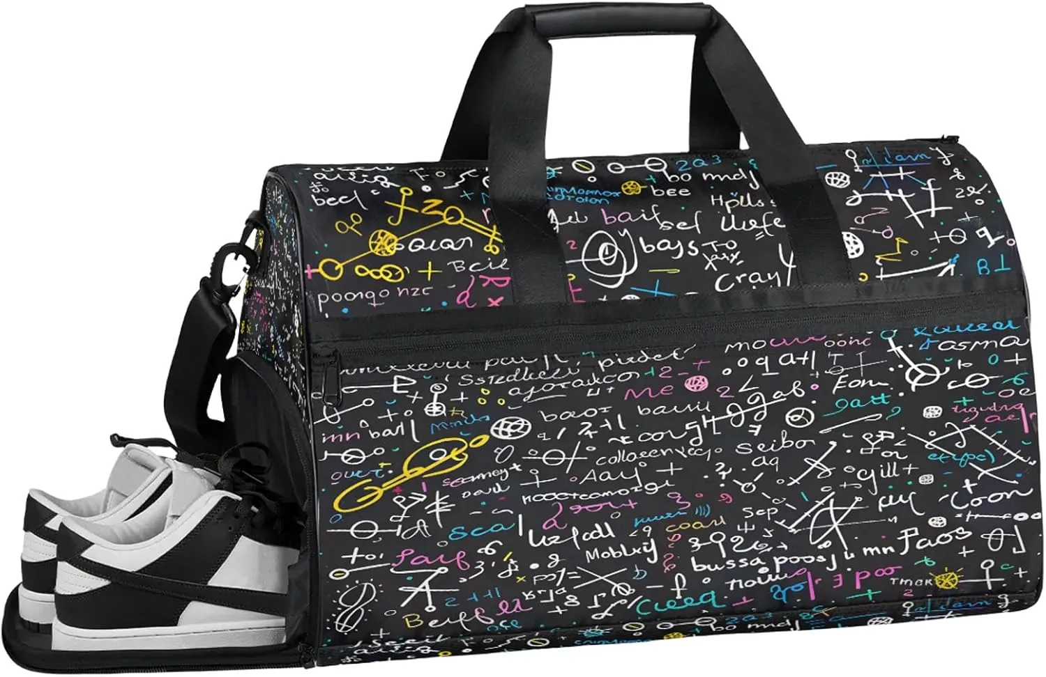 Gym Bag for Women Men Education Colorful Blackboard Travel Duffle Bag with Shoe Compartment Waterproof Sports Tote Bags Large Overnight Weekender Bags for Travel Swimming Gym Yoga Dance