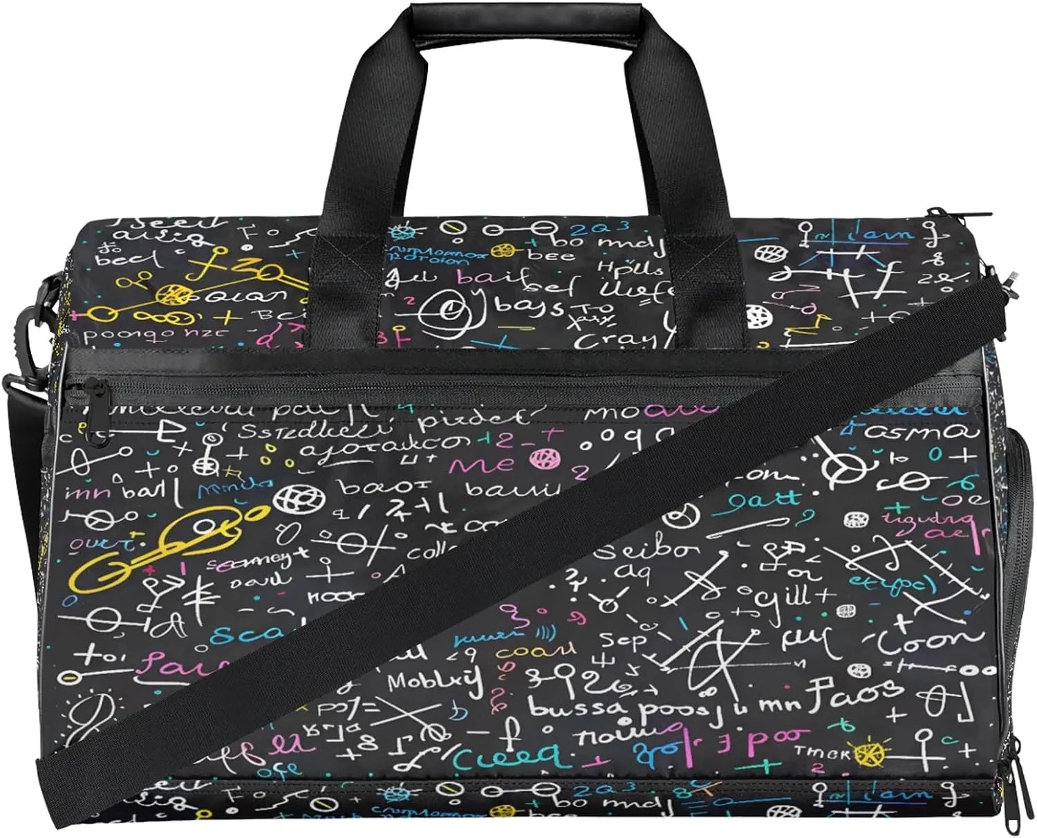 Gym Bag for Women Men Education Colorful Blackboard Travel Duffle Bag with Shoe Compartment Waterproof Sports Tote Bags Large Overnight Weekender Bags for Travel Swimming Gym Yoga Dance