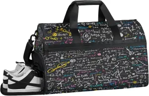 Gym Bag for Women Men Education Colorful Blackboard Travel Duffle Bag with Shoe Compartment Waterproof Sports Tote Bags Large Overnight Weekender Bags for Travel Swimming Gym Yoga Dance