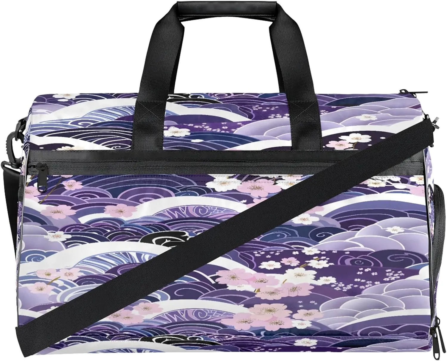 Gym Bag for Women Men Ocean Japanese Purple Travel Duffle Bag with Shoe Compartment Waterproof Sports Tote Bags Large Overnight Weekender Bags for Travel Swimming Gym Yoga Dance
