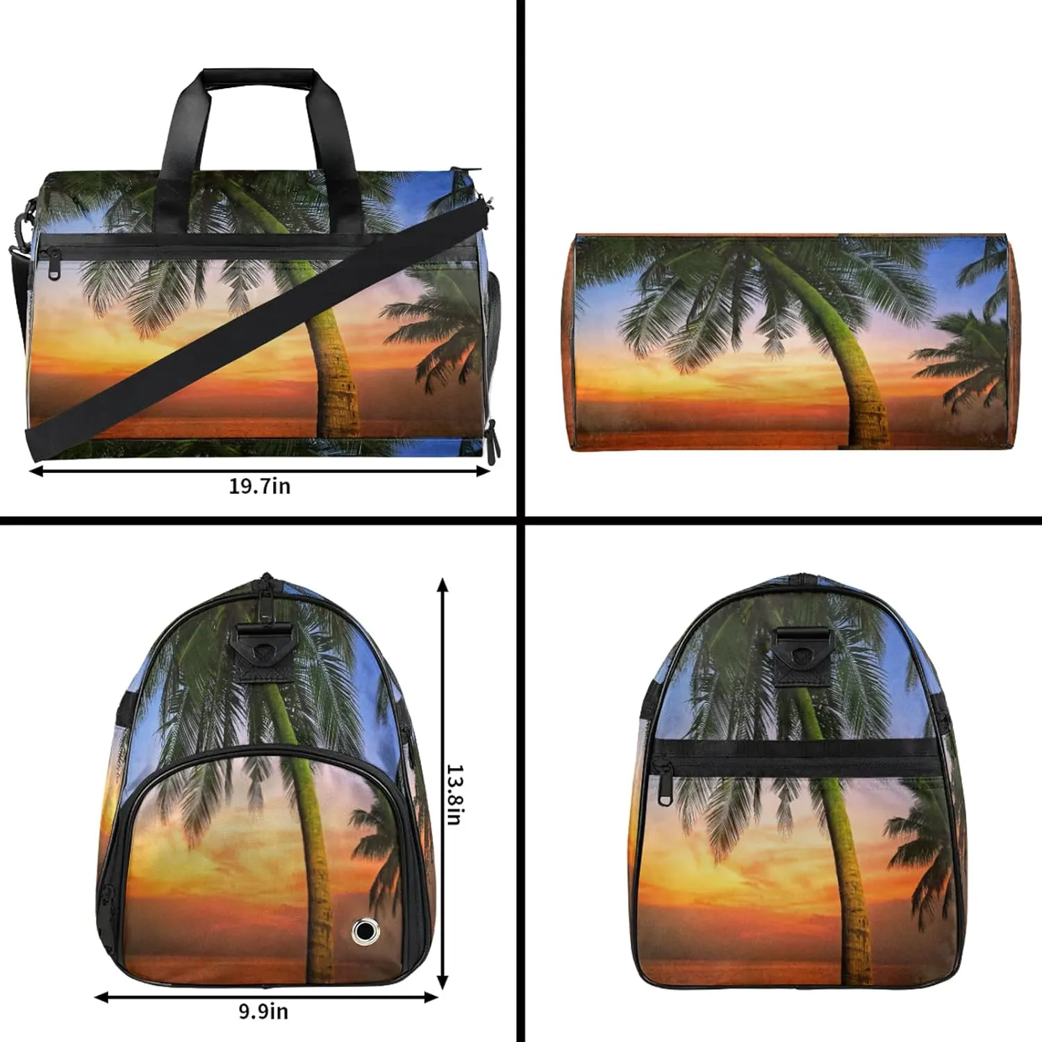 Gym Bag for Women Men Palm Tree Sunset Beach Summer Travel Duffle Bag with Shoe Compartment Waterproof Sports Tote Bags Large Overnight Weekender Bags for Travel Swimming Gym Yoga Dance