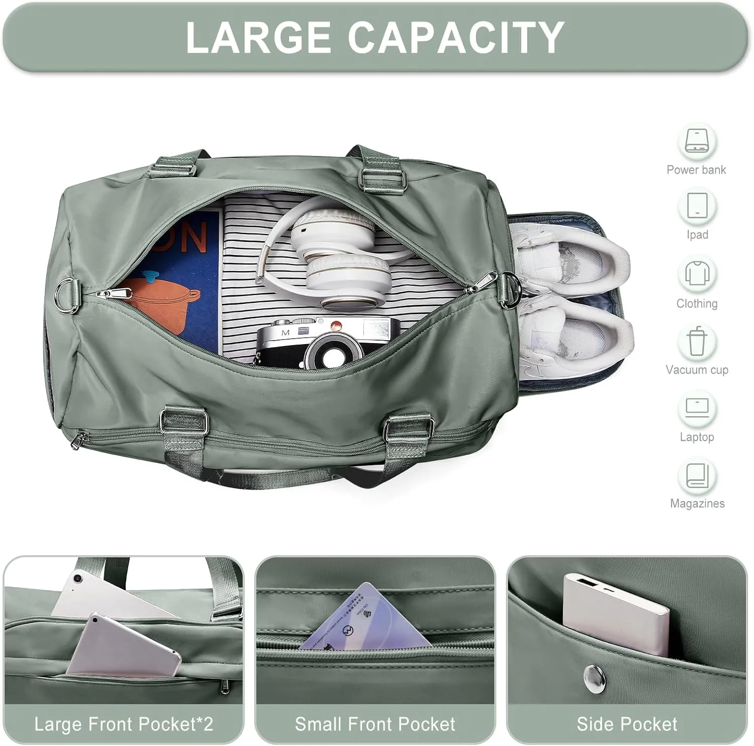 Gym Bag for Women Men, Sport Duffle Bag with Shoe Compartment, Waterproof Travel Shoulder Bag, Carry on Tote Bag for Workout, Yoga, Swimming