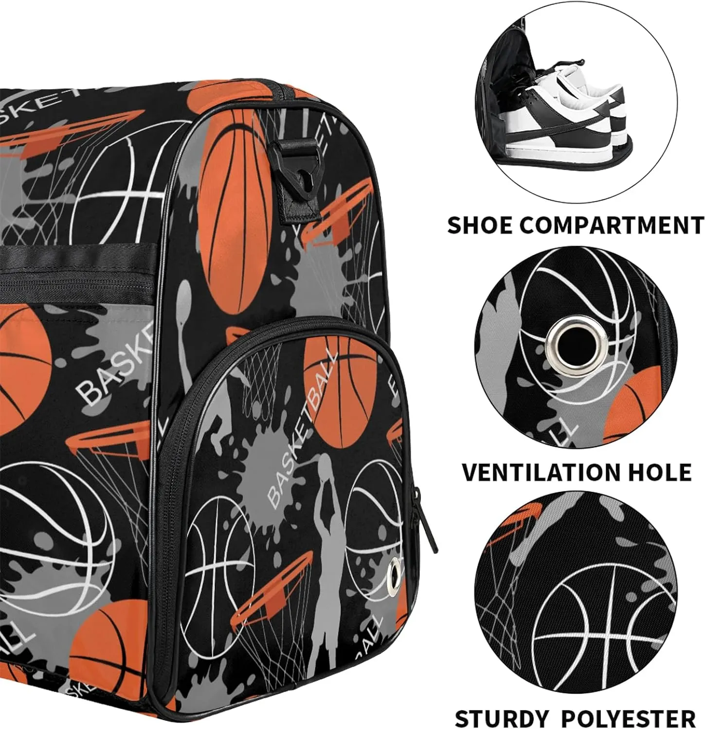 Gym Bag for Women Men Sports Basketball Abstract Man Travel Duffle Bag with Shoe Compartment Waterproof Sports Tote Bags Large Overnight Weekender Bags for Travel Swimming Gym Yoga Dance