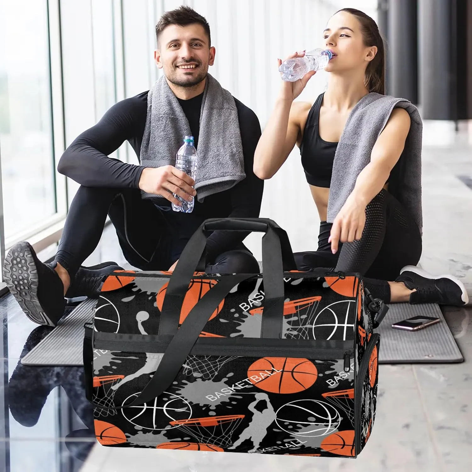 Gym Bag for Women Men Sports Basketball Abstract Man Travel Duffle Bag with Shoe Compartment Waterproof Sports Tote Bags Large Overnight Weekender Bags for Travel Swimming Gym Yoga Dance