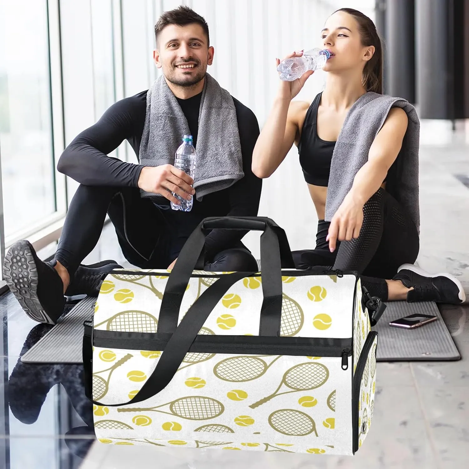 Gym Bag for Women Men Tennis Sports Tennis Racket Travel Duffle Bag with Shoe Compartment Waterproof Sports Tote Bags Large Overnight Weekender Bags for Travel Swimming Gym Yoga Dance