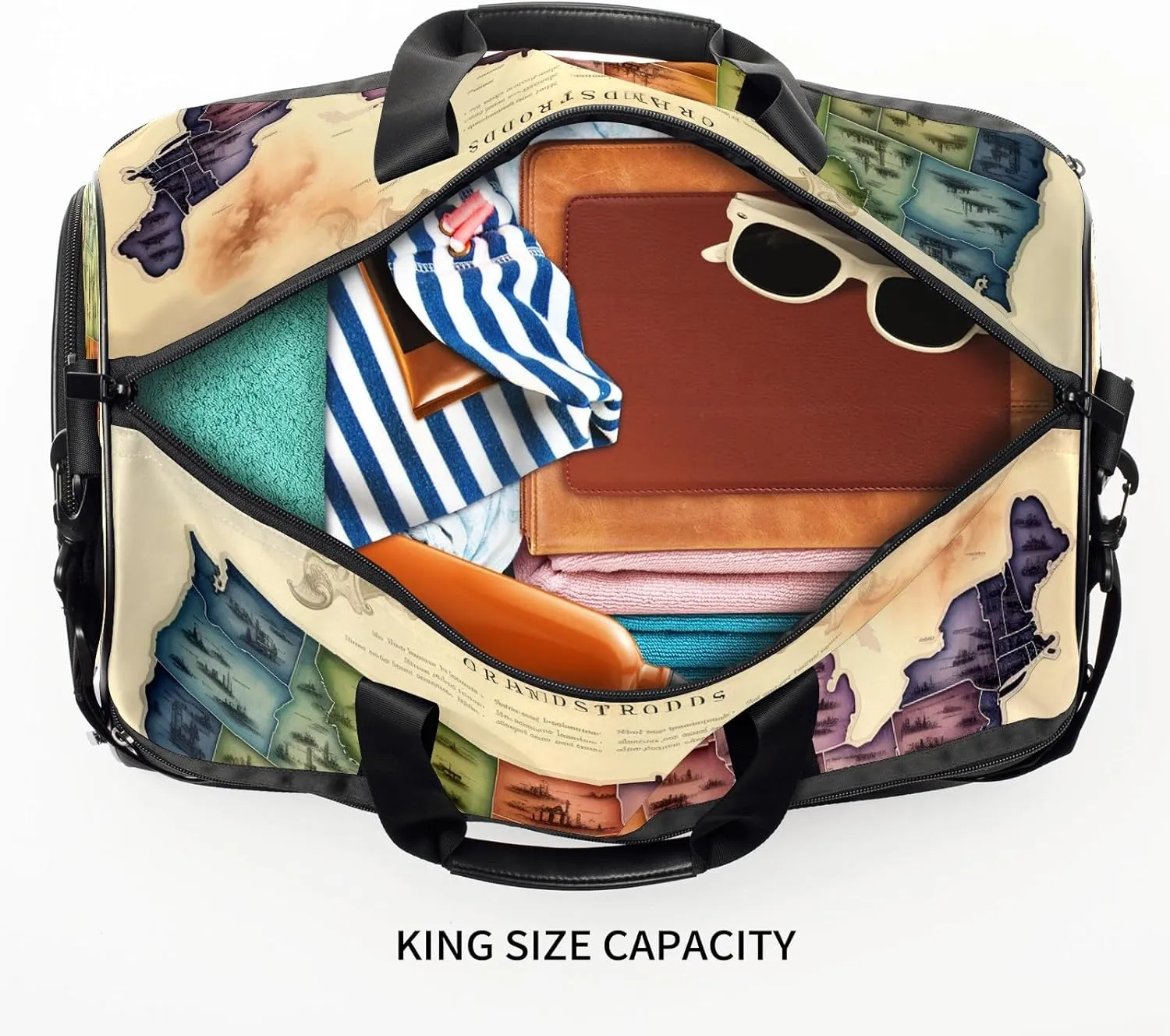 Gym Bag for Women Men, Yoga Bag with Shoe Pocket, Travel Duffel Tote Bag for Plane, Workout, Swimming, Weekend Overnight Bag Carry on Bag Hospital Holdalls, America Map - 24