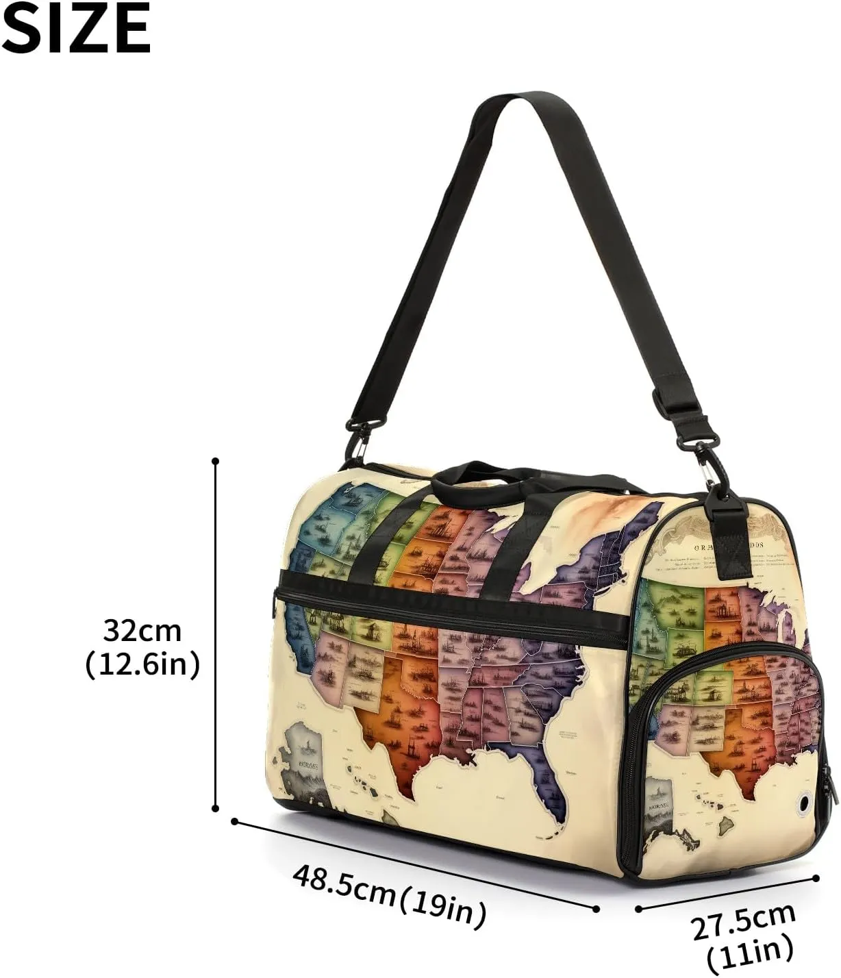 Gym Bag for Women Men, Yoga Bag with Shoe Pocket, Travel Duffel Tote Bag for Plane, Workout, Swimming, Weekend Overnight Bag Carry on Bag Hospital Holdalls, America Map - 24