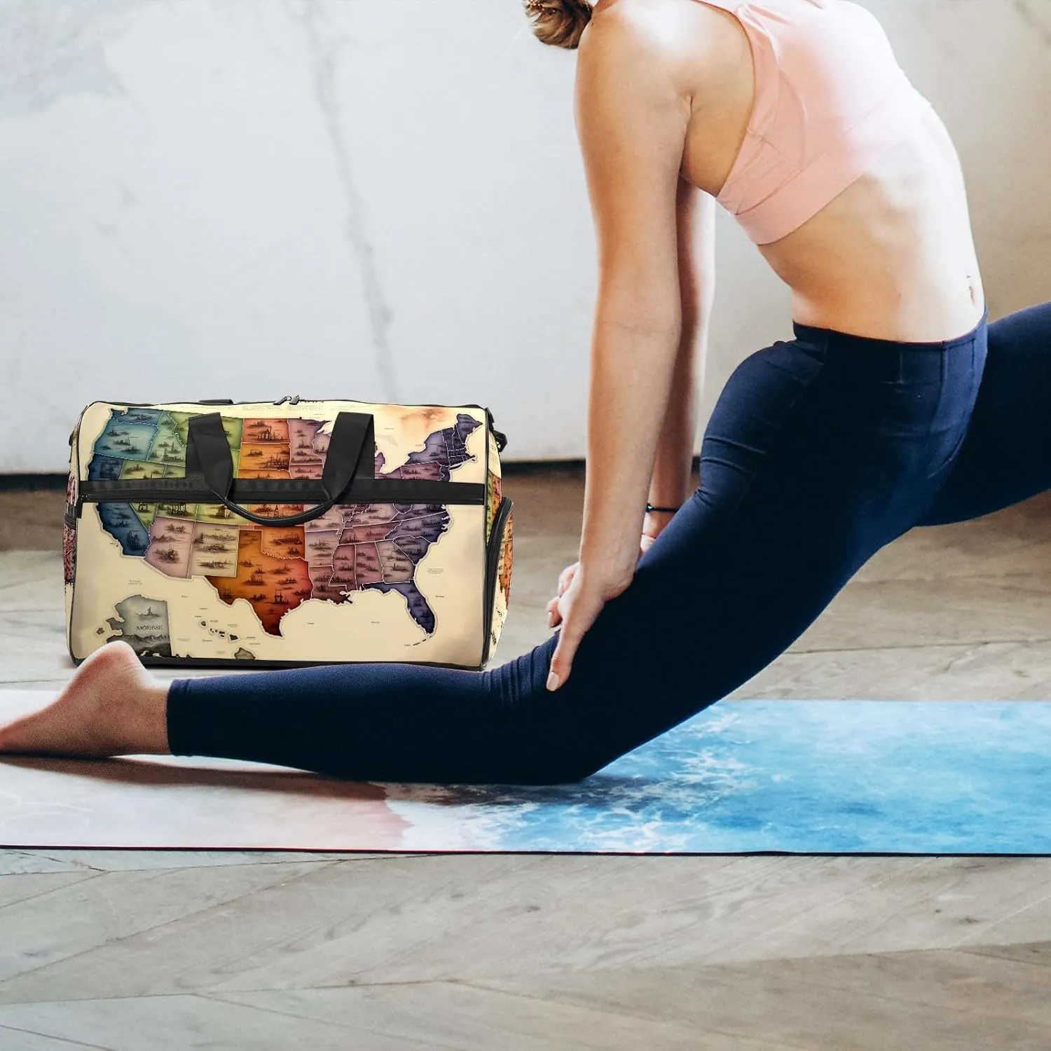 Gym Bag for Women Men, Yoga Bag with Shoe Pocket, Travel Duffel Tote Bag for Plane, Workout, Swimming, Weekend Overnight Bag Carry on Bag Hospital Holdalls, America Map - 24