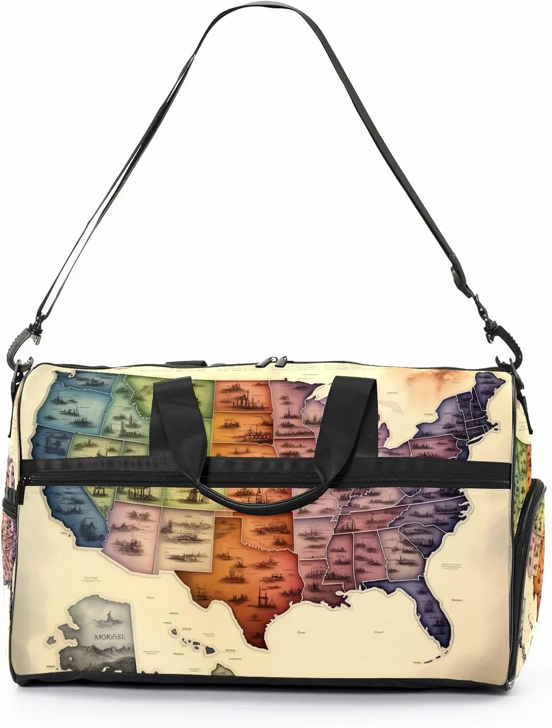Gym Bag for Women Men, Yoga Bag with Shoe Pocket, Travel Duffel Tote Bag for Plane, Workout, Swimming, Weekend Overnight Bag Carry on Bag Hospital Holdalls, America Map - 24