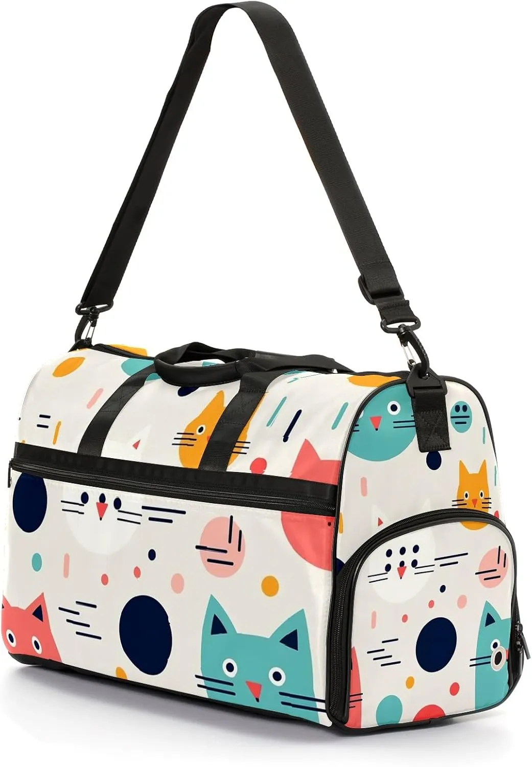 Gym Bag for Women Men, Yoga Bag with Shoe Pocket, Travel Duffel Tote Bag for Plane, Workout, Swimming, Weekend Overnight Bag Carry on Bag Hospital Holdalls, Cat Simple Drawing - 7