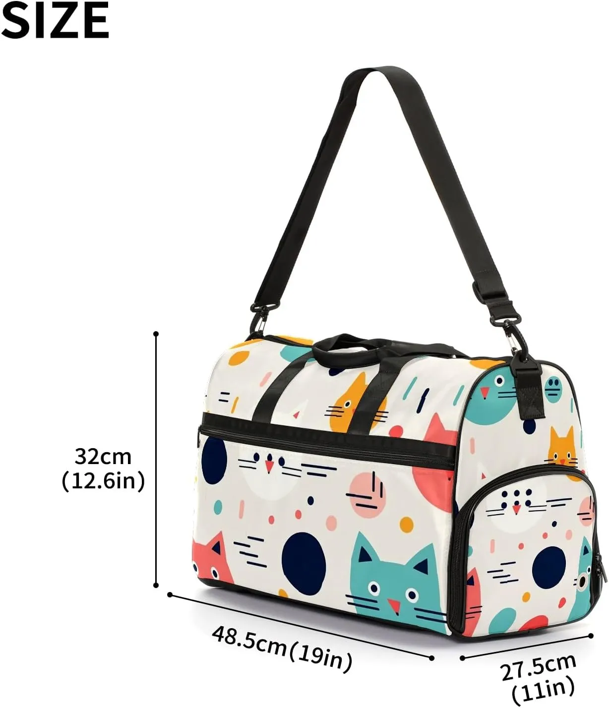 Gym Bag for Women Men, Yoga Bag with Shoe Pocket, Travel Duffel Tote Bag for Plane, Workout, Swimming, Weekend Overnight Bag Carry on Bag Hospital Holdalls, Cat Simple Drawing - 7